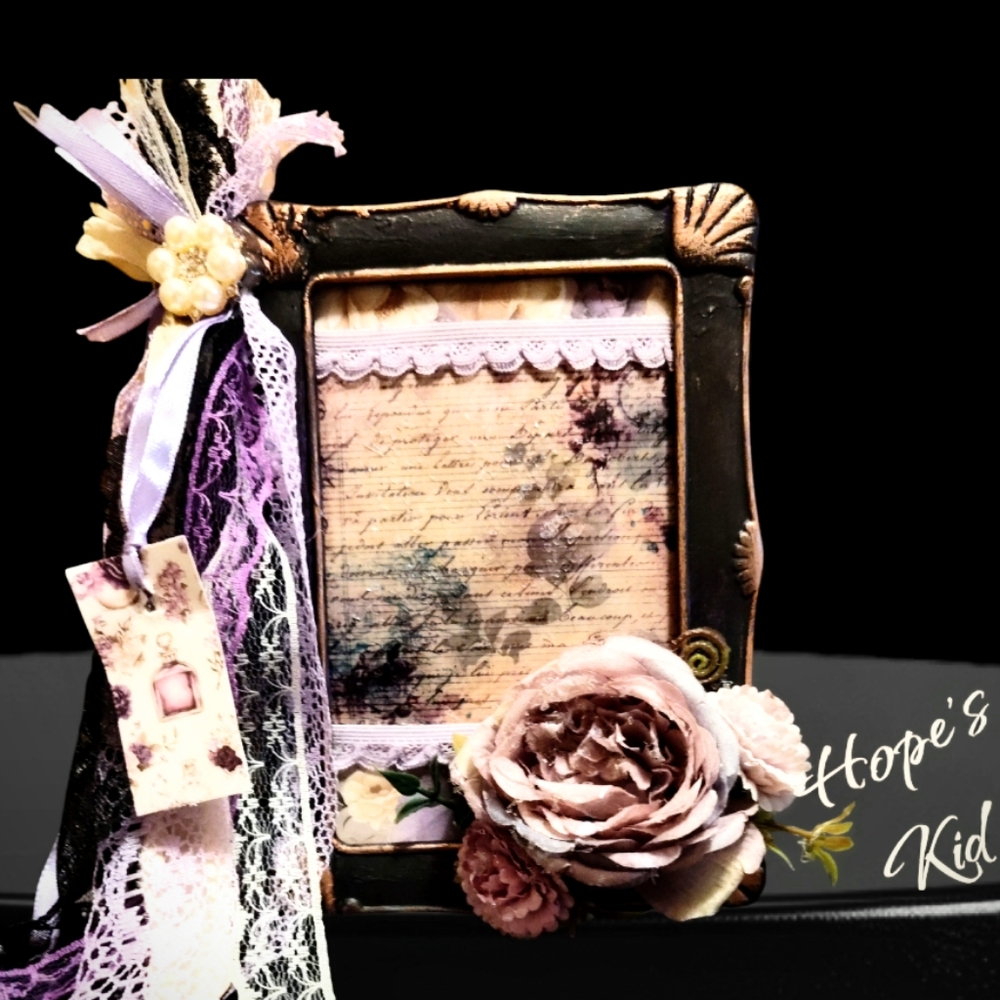 Decorative Floral Photo Frame with Lace Accents